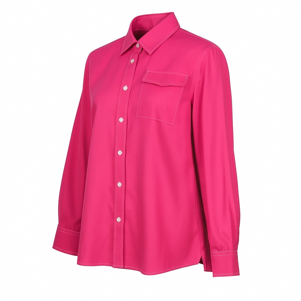 Hot Pink‎ Long Sleeve Button Up Shirt with Contrast Stitching Size XL Collared